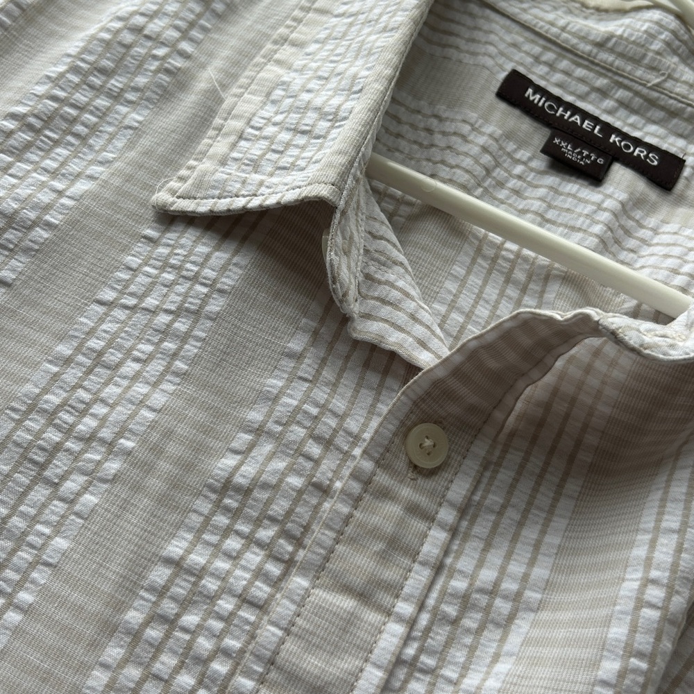 Michael Kors XXL Mens Tan stripe seersucker button down